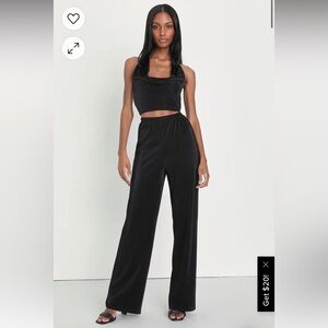 New Flirty Approach Black Plisse Wide-Leg Halter Two-Piece Jumpsuit